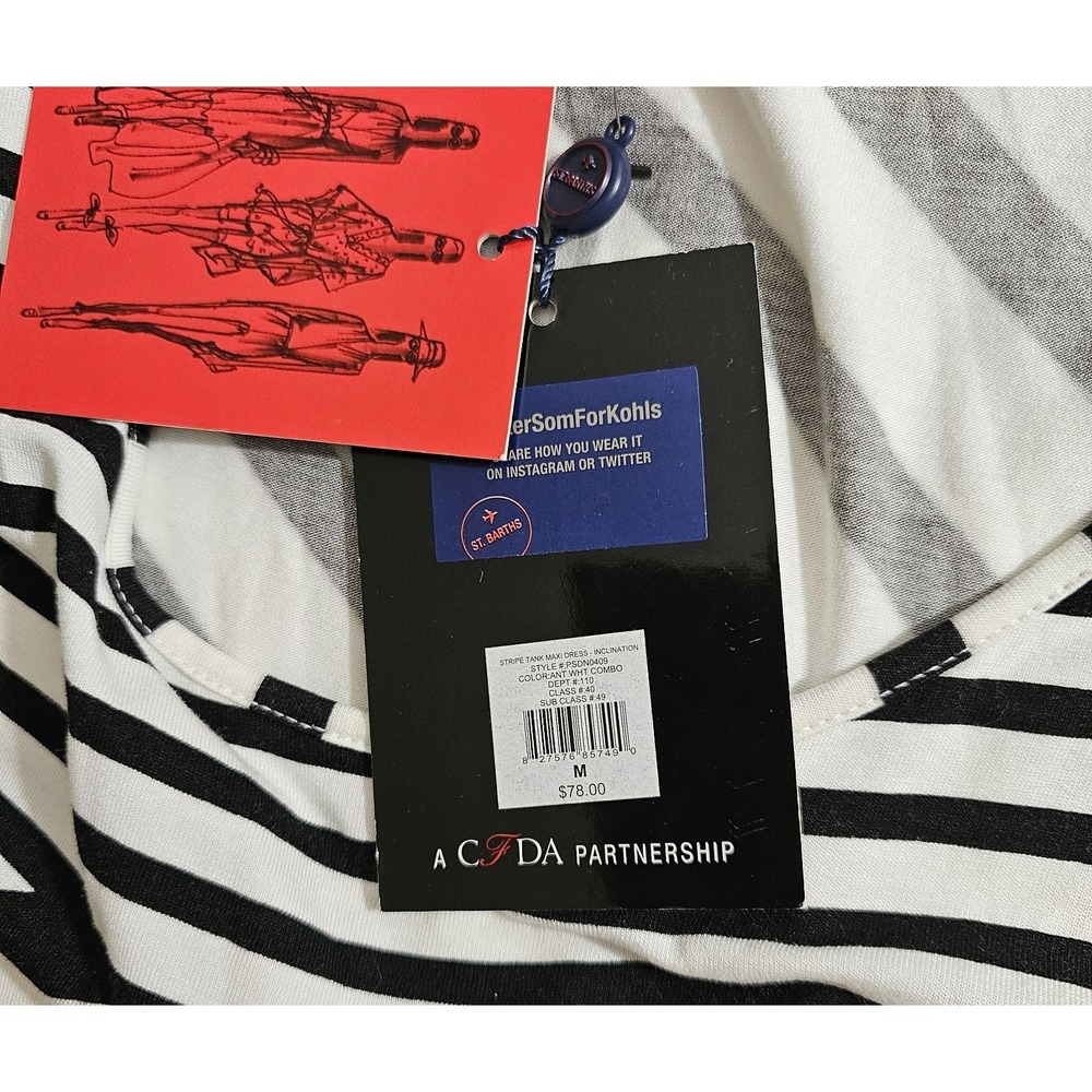 Peter Som St. Barths Black & White Mixed Stripe Maxie Dress Stretch Sz M NEW - Picture 4 of 7